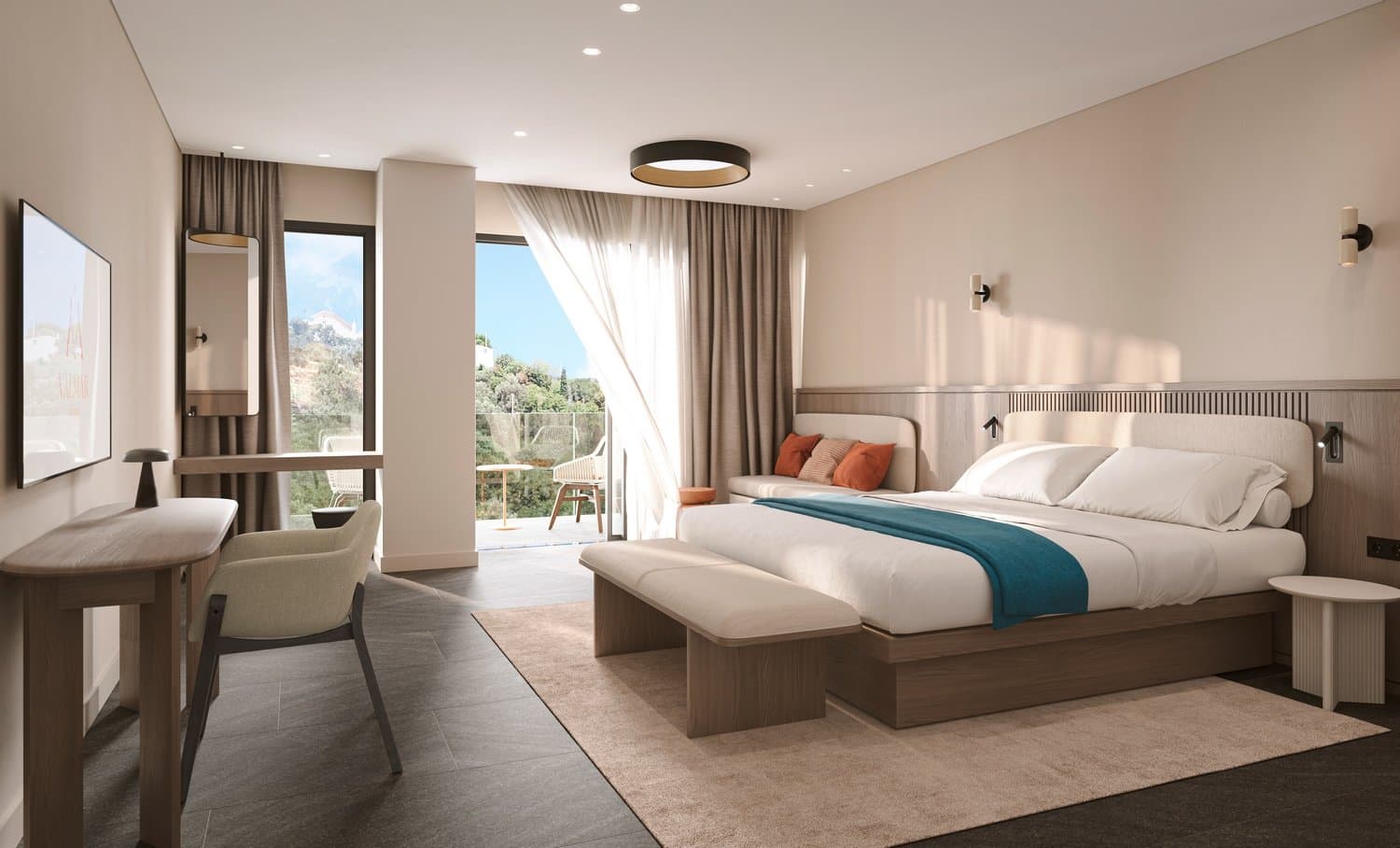 Corfu's greenery peeks through the balcony and enters all rooms