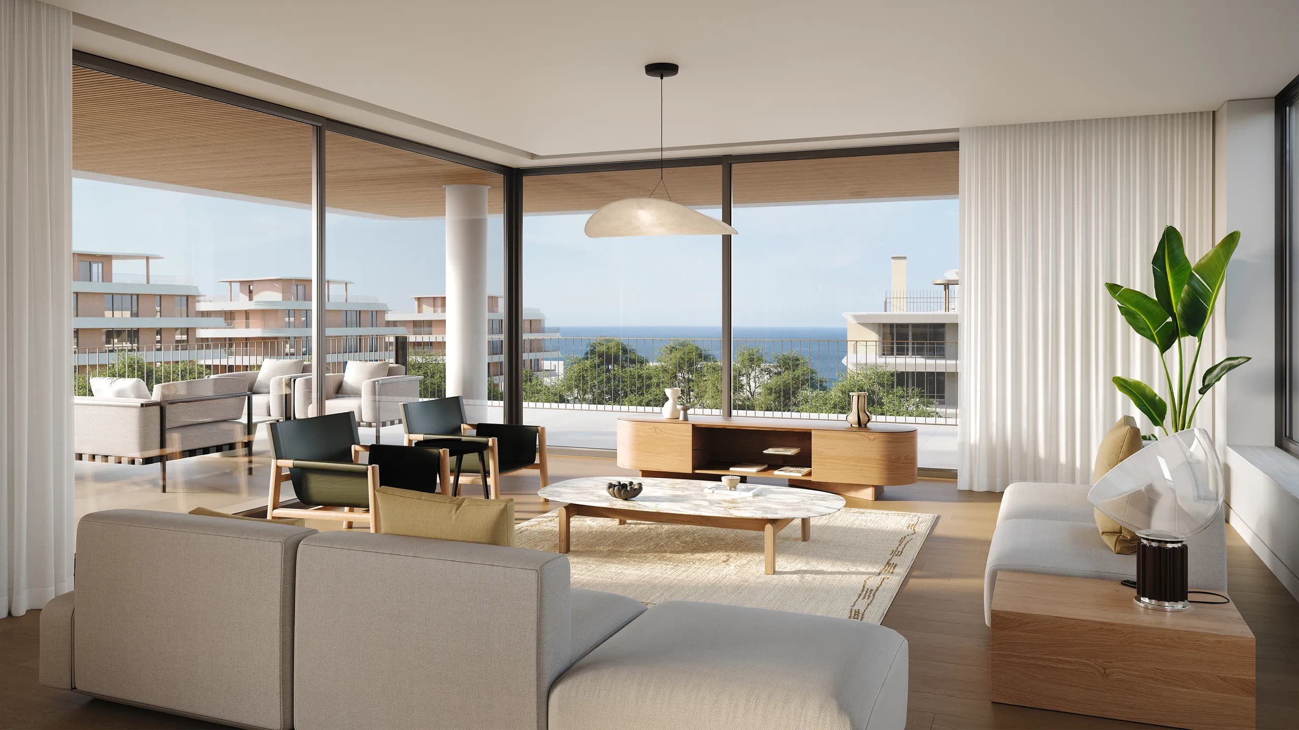 Living room area and view from a typical apartment