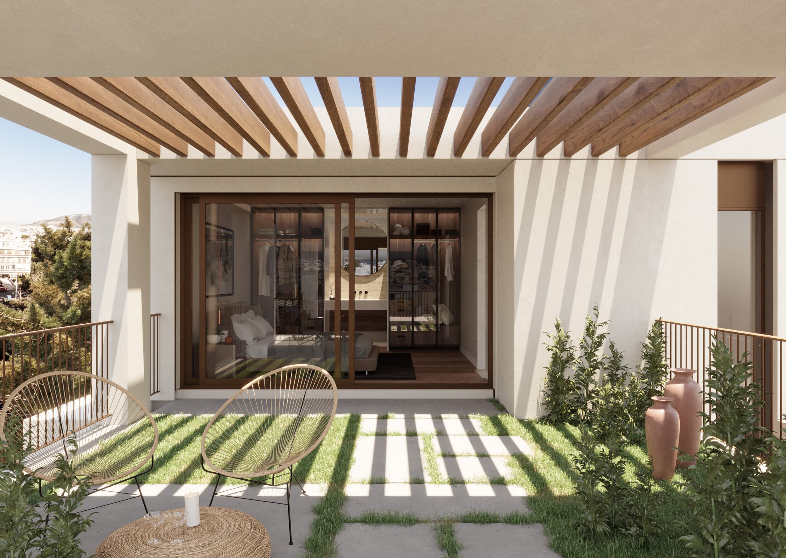 Rooftop garden terrace with pergola