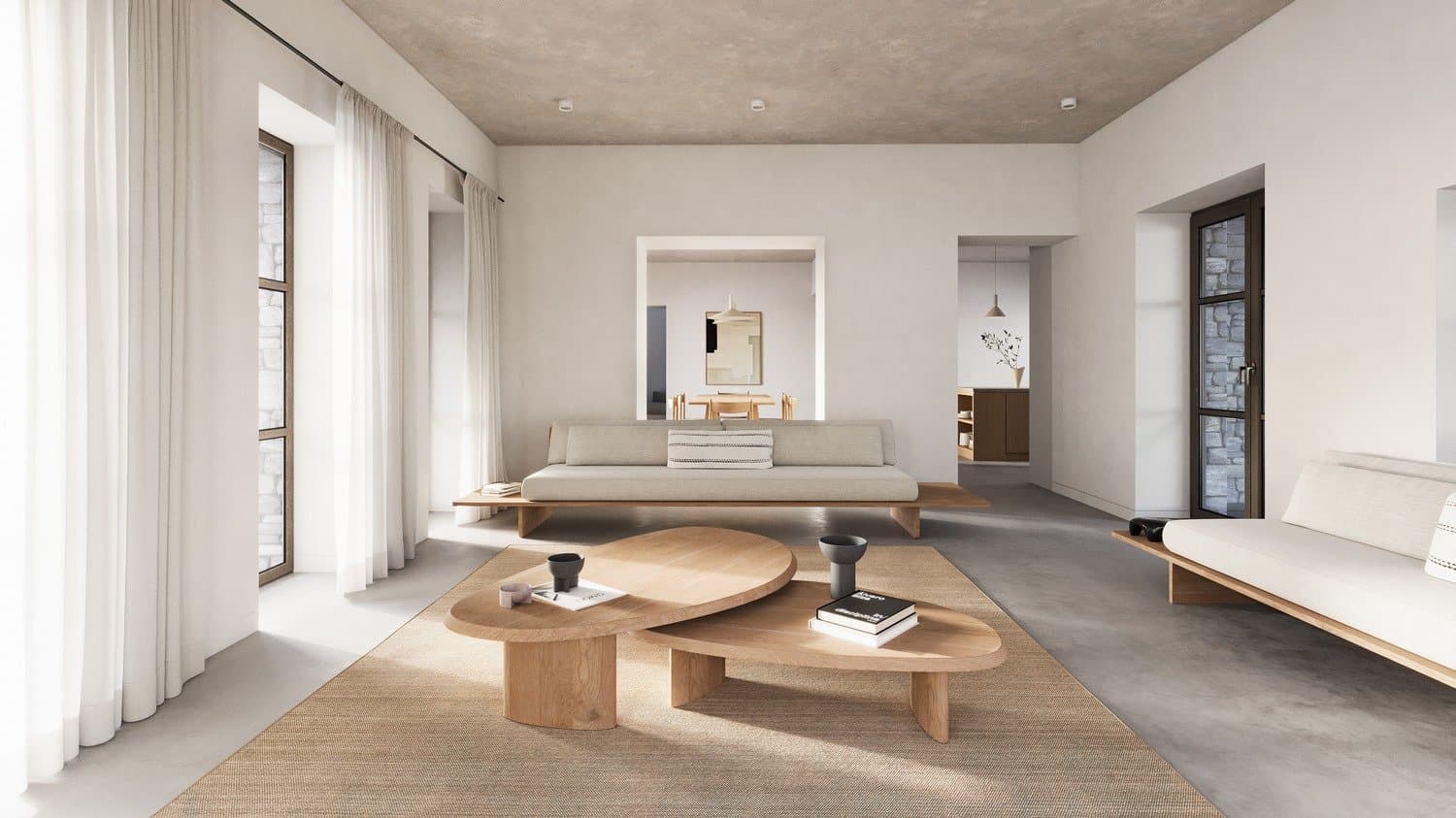 Living room with oak coffee tables