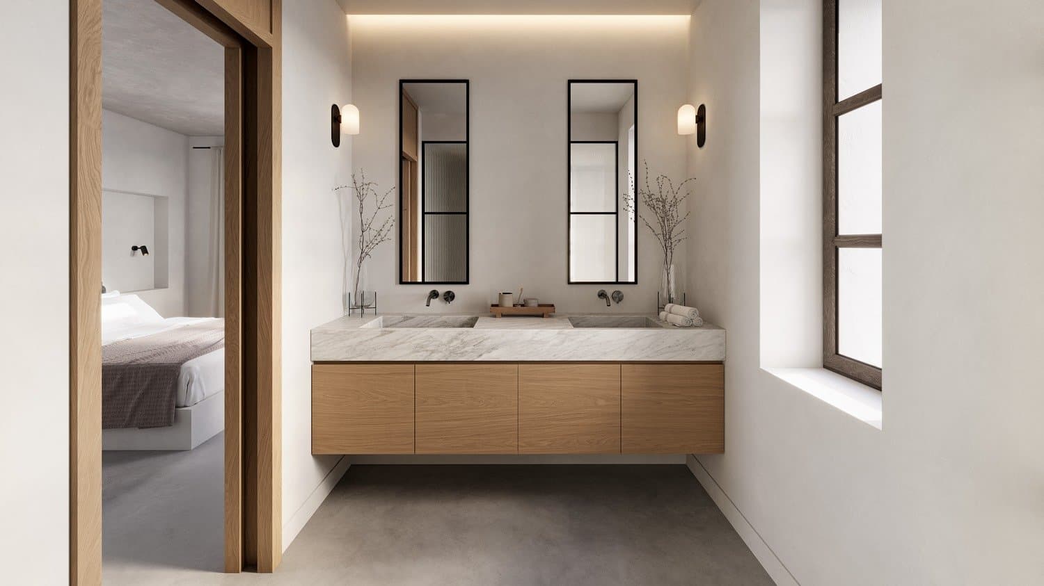 Bathroom vanity in local white marble