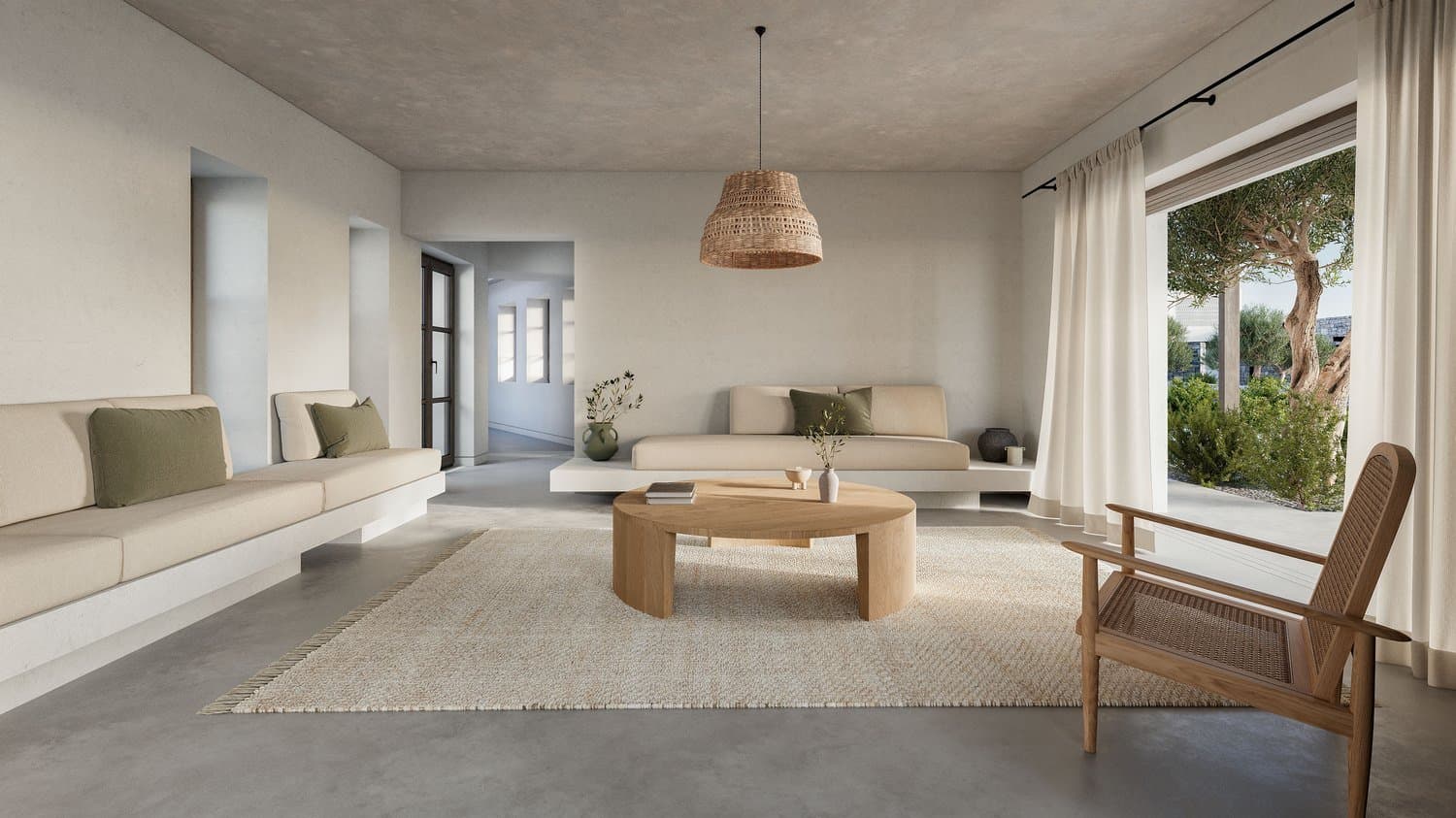 Built-in lounge seating facing the garden