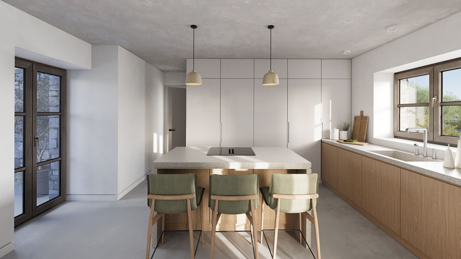 Dining space opening to the pool terrace