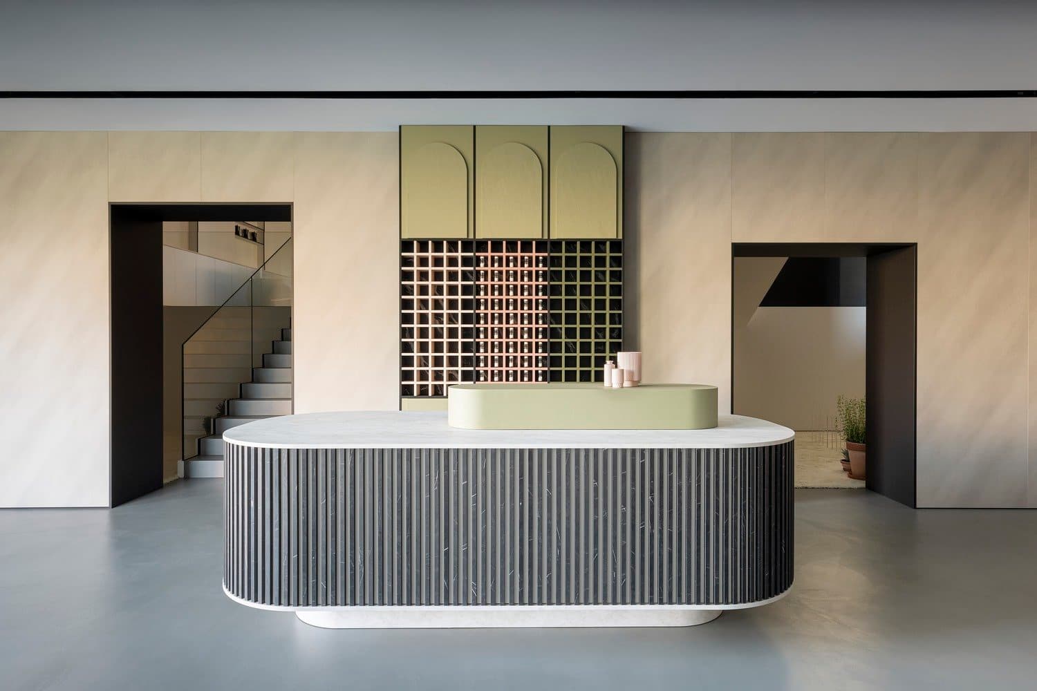 The Lunch Bar with stone-effect surfaces