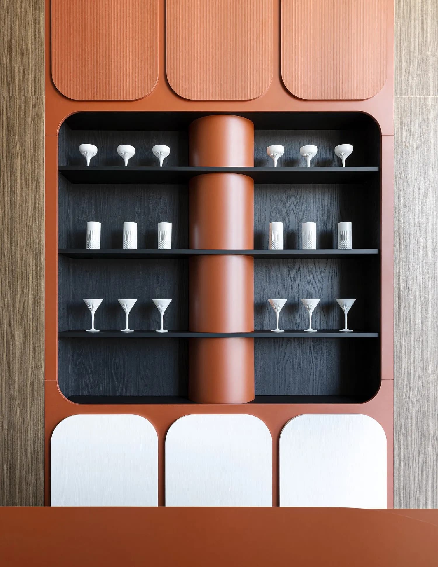 Terracotta back bar of the Aperitivo Bar