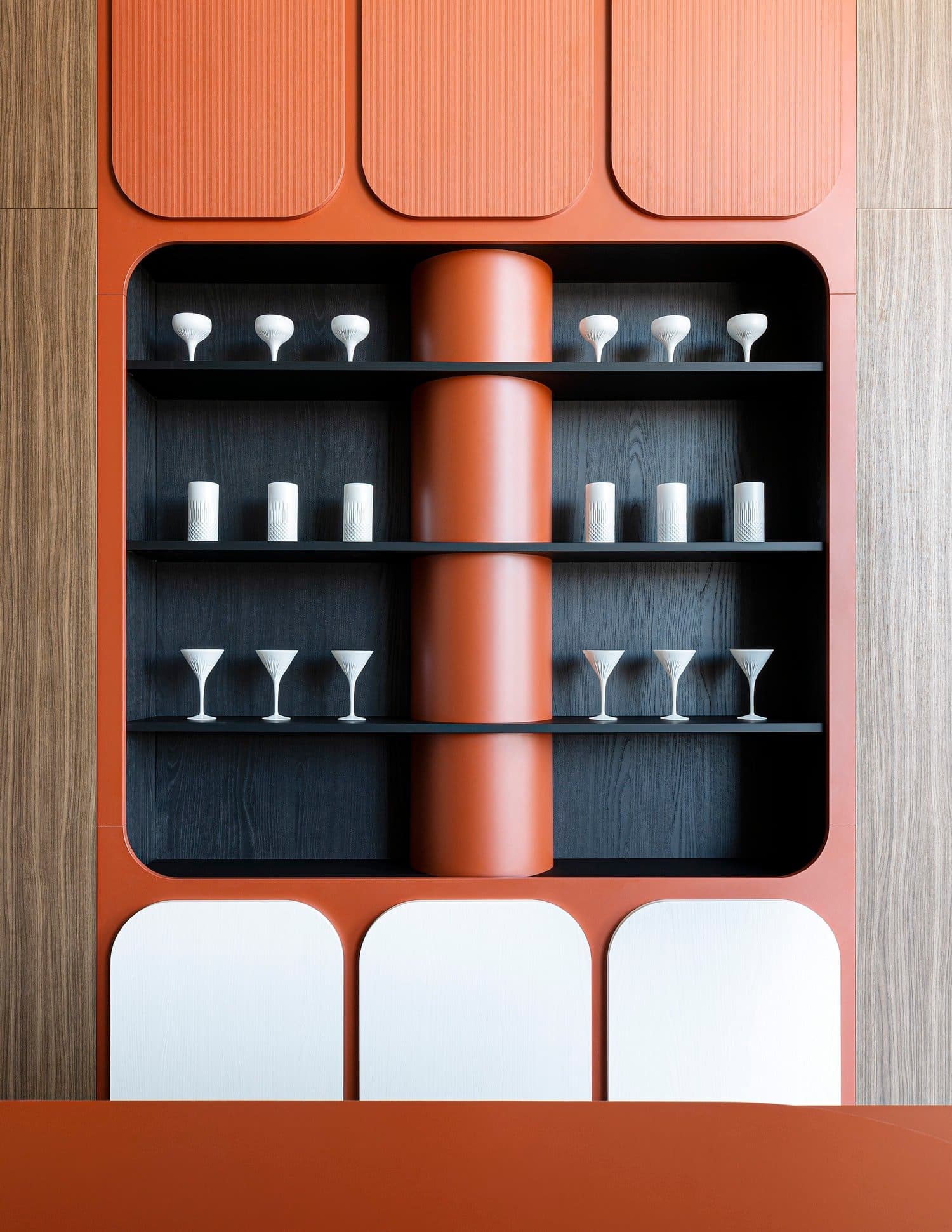 Terracotta back bar of the Aperitivo Bar