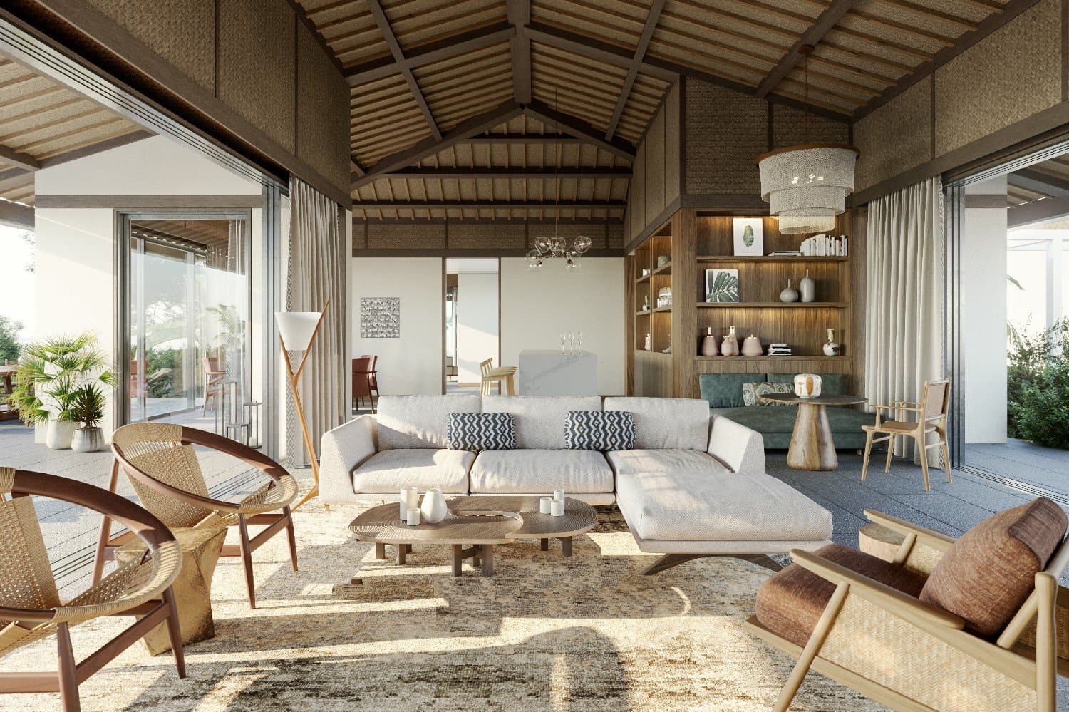 Villa living room in earthy tones