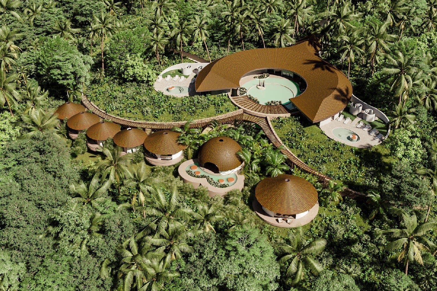 Bird's-eye view of the spa pavilions