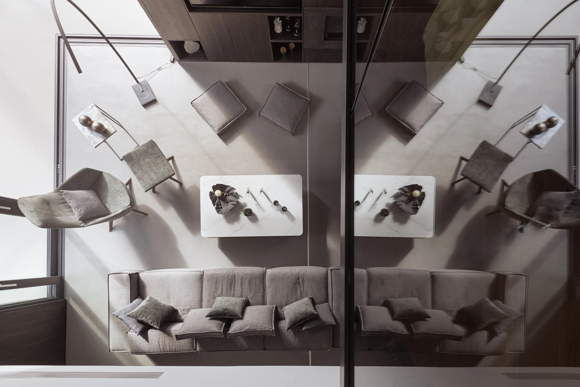 Living room seen from the private level above