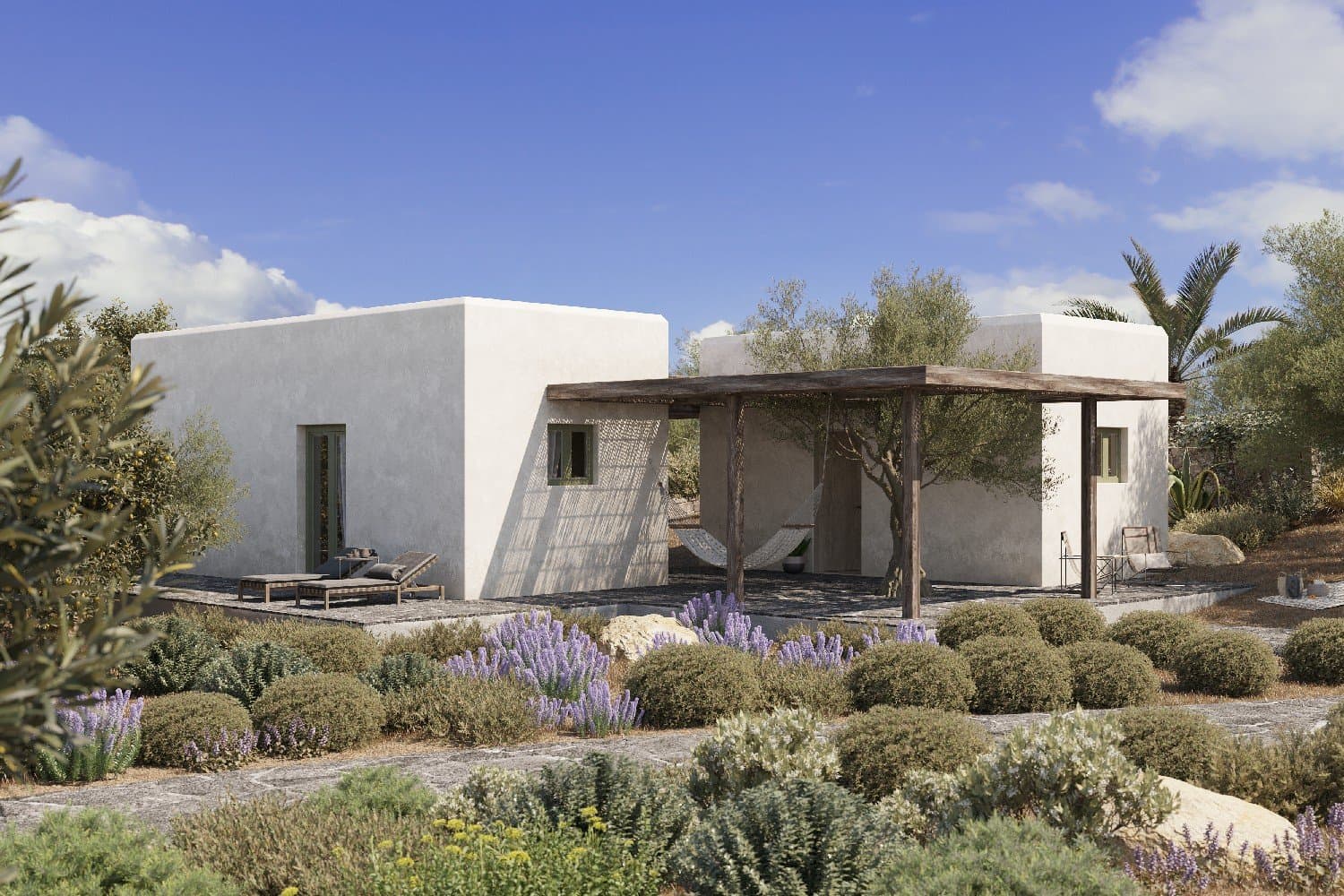 Two residences joined by the pergola terrace